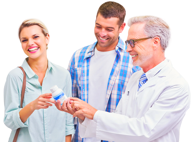 patients and pharmacist talking